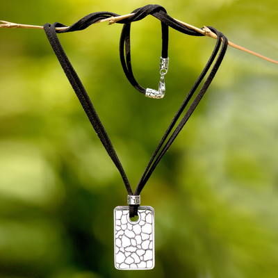 Men's leather necklace, 'Stone Age' - Men's Unique Sterling Silver and Leather Necklace