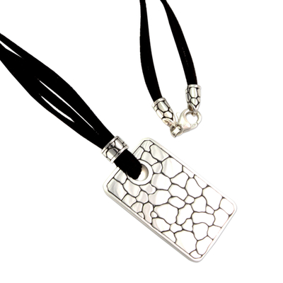 Men's leather necklace, 'Stone Age' - Men's Unique Sterling Silver and Leather Necklace