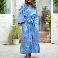 Cotton batik robe, 'Rushing River'