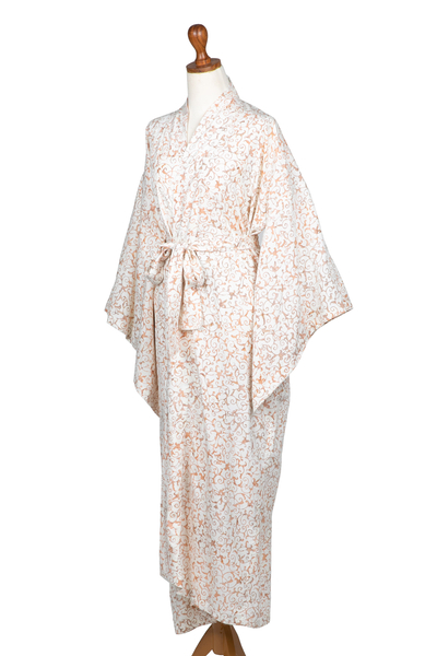 Batik robe, 'Bali Arabesques' - Fair Trade Floral Patterned Women's Robe from Indonesia