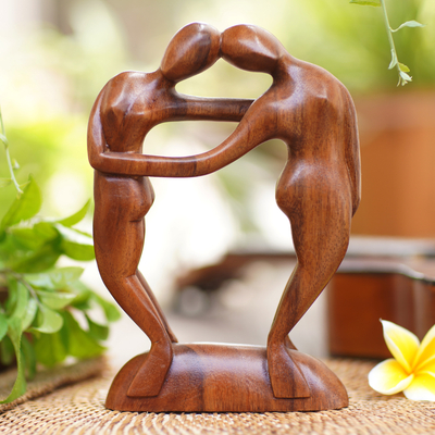 Wood sculpture, 'Couple in Love' - Wood sculpture