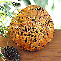 Coconut shell sculpture, 'Rhino Garden' - Coconut shell sculpture