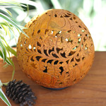 Coconut shell sculpture, 'Rhino Garden' - Coconut shell sculpture