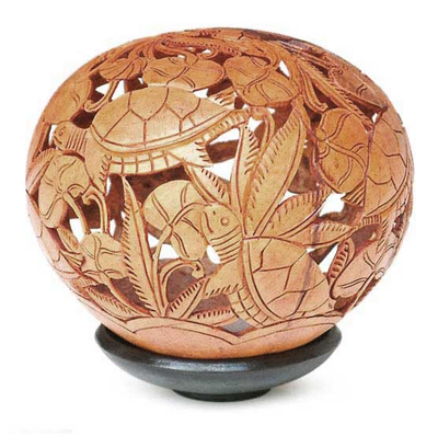 Coconut shell sculpture, 'Turtle Harmony' - Hand Made Coconut Shell Sculpture