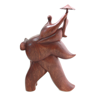 Wood sculpture, 'Guardian Umbrella' - Fair Trade Wood Sculpture from Indonesia
