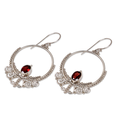 Garnet dangle earrings, 'Queen of Java' - Garnet dangle earrings