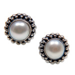 Cultured pearl stud earrings, 'Discernment' - Bridal Cultured Pearl and Sterling Silver Stud Earrings