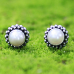 Cultured pearl stud earrings, 'Discernment' - Bridal Cultured Pearl and Sterling Silver Stud Earrings