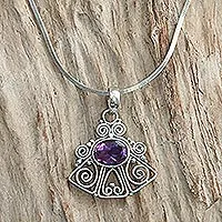 Amethyst pendant necklace, 'Bali Belle' - Silver Pendant Necklace with Amethyst Detail