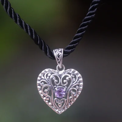 Amethyst heart necklace, 'Dream Love' - Amethyst heart necklace