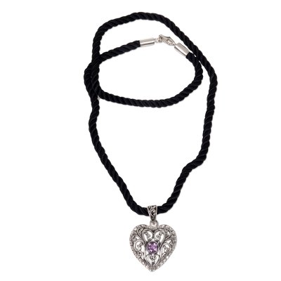 Amethyst heart necklace, 'Dream Love' - Sterling Silver Heart Necklace with Amethyst