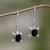 Onyx dangle earrings, 'Turtle Trails' - Handmade Sterling Silver and Onyx Dangle Earrings (image 2) thumbail