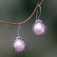 Pearl drop earrings, 'Lilac Odyssey' - Hand Crafted Pearl and Sterling Silver Drop Earrings