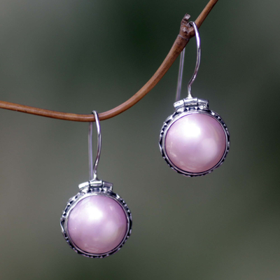 Pearl drop earrings, 'Lilac Odyssey' - Hand Crafted Pearl and Sterling Silver Drop Earrings