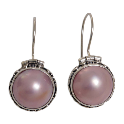 Pearl drop earrings, 'Lilac Odyssey' - Hand Crafted Pearl and Sterling Silver Drop Earrings