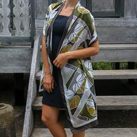 Silk batik shawl, 'Olive Leaf' - Artisan Crafted Indonesian Batik Silk Patterned Shawl