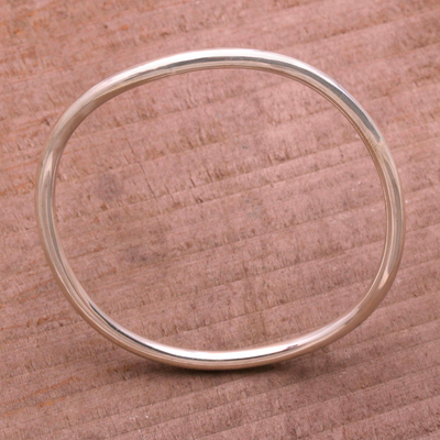 Sterling silver bangle bracelet, 'Simplicity in the Round' - Sterling Silver Bangle Bracelet