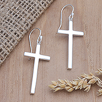 Sterling silver cross earrings, 'Luminous Faith'