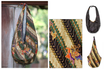 Cotton batik shoulder bag, 'Tropical Feast' - Beaded Batik Cotton Shoulder Bag