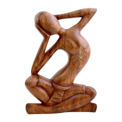 Wood sculpture, 'How Do I Look?' - Thought and Meditation Wood Sculpture