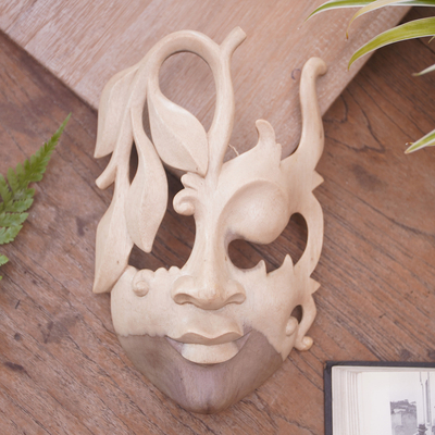 Wood mask, 'Innocent Girl' - Contemporary Wall Mask