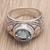 anillo topacio azul hombre - Anillo de topacio azul y plata de ley de comercio justo para hombre