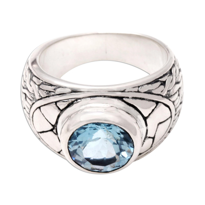 Men's blue topaz ring, 'Clear Skies' - Men's Fair Trade Sterling Silver and Blue Topaz Ring