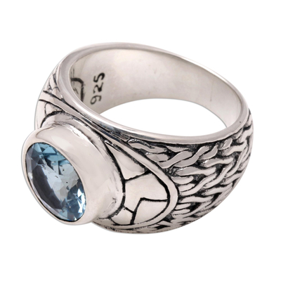 anillo topacio azul hombre - Anillo de topacio azul y plata de ley de comercio justo para hombre