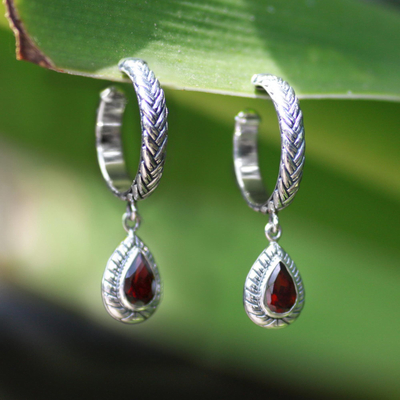 Garnet dangle earrings, 'Crimson Allure' - Garnet dangle earrings