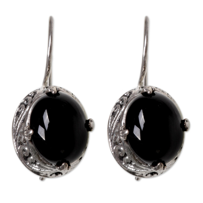 Onyx drop earrings, 'Angelic Aura' - Onyx Sterling Silver Drop Earrings