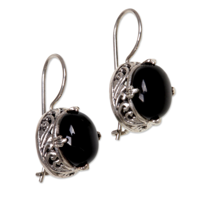 Onyx drop earrings, 'Angelic Aura' - Onyx Sterling Silver Drop Earrings