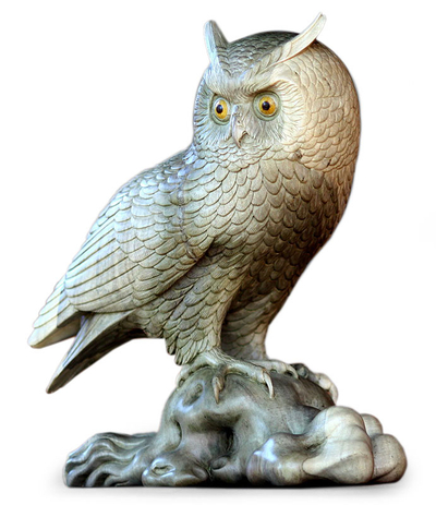 Wood statuette, 'Wise Owl' - Wood statuette