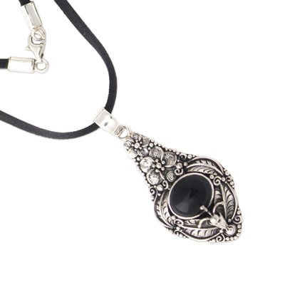 Onyx flower necklace, 'Midnight Garden' - Floral Sterling Silver and Onyx Necklace