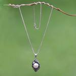 Cultured pearl flower necklace, 'Nest of Lilies' - Sterling Silver and Cultured Pearl Pendant Necklace