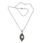 Cultured pearl flower necklace, 'Nest of Lilies' - Sterling Silver and Cultured Pearl Pendant Necklace