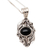 Onyx flower necklace, 'Nest of Lilies' - Floral Sterling Silver and Onyx Necklace thumbail