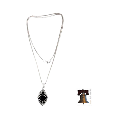 Onyx-Blumen-Halskette - Florale Halskette aus Sterlingsilber und Onyx