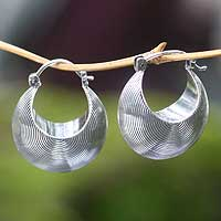 Sterling silver hoop earrings, 'Hypnotic Moon' - Sterling silver hoop earrings
