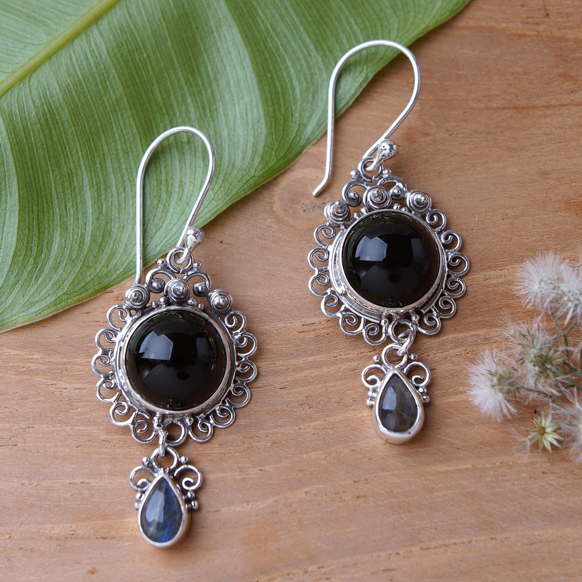 925 Sterling Silver Polished Black Onyx Dangle Earrings