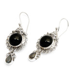 Onyx and labradorite dangle earrings, 'Midnight Tears' - Indonesian Sterling Silver Onyx Dangle Earrings
