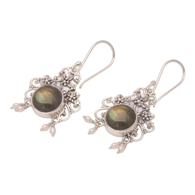 Labradorite flower earrings, 'Royal Heritage' - Floral Labradorite Sterling Silver Dangle Earrings