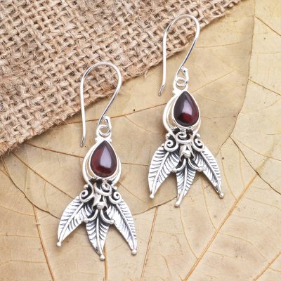 Garnet dangle earrings, 'Temptation of Eden' - Garnet and Sterling Silver Dangle Earrings
