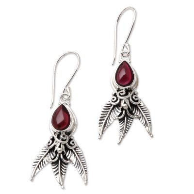 Garnet dangle earrings, 'Temptation of Eden' - Garnet and Sterling Silver Dangle Earrings