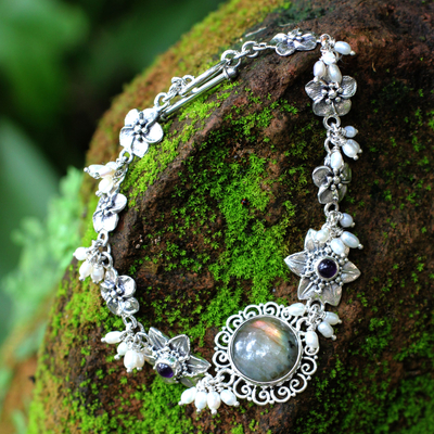 Pearl and labradorite flower bracelet, Angelic