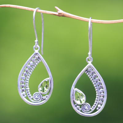 Peridot dangle earrings, 'Paisley Swirl' - Sterling Silver Peridot Dangle Earrings