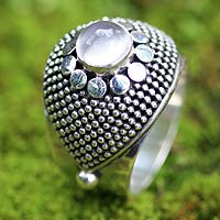 Moonstone domed ring, 'Moonbeams' - Modern Sterling Silver and Moonstone Ring from Bali
