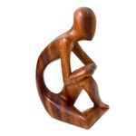 Wood sculpture, 'Alone' - Wood sculpture
