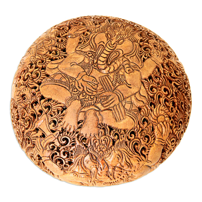 Escultura de cáscara de coco, 'Ganesha' - Escultura hindú de cáscara de coco