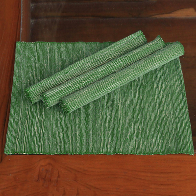 Cotton placemats, 'Emerald Nature' (set of 4) - Hand Made Natural Fiber Placemats (Set of 4)