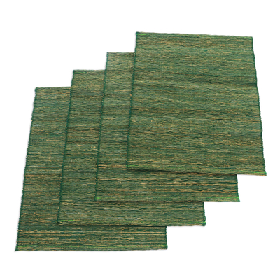 Cotton placemats, 'Emerald Nature' (set of 4) - Hand Made Natural Fiber Placemats (Set of 4)